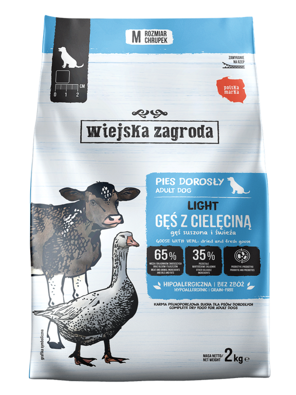 Wiejska Zagroda Karma sucha dla psa Light Gęsina z cielęciną (dorosły) 2kg