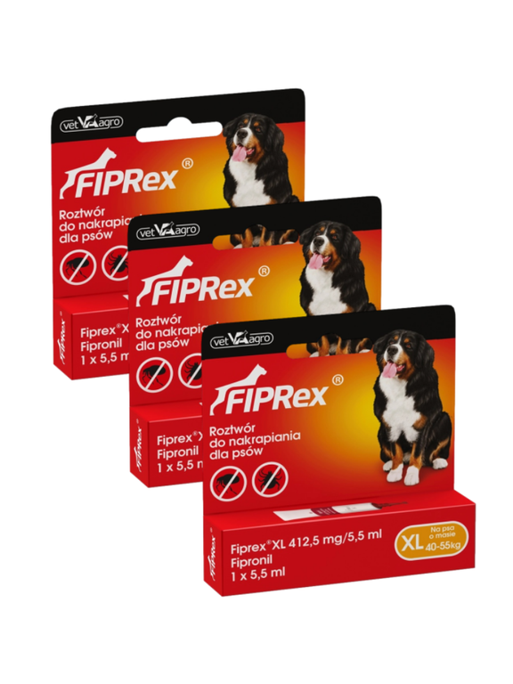 Fiprex XL, 412,5 mg/5,5 ml, roztwór do nakrapiania dla psów (3szt)