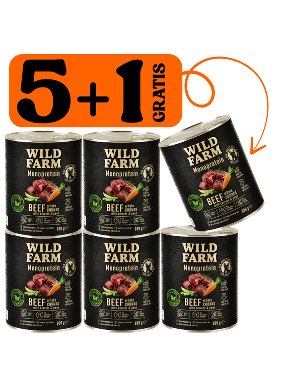 WILD FARM Monoprotein Beef 5x800g + 800g GRATIS hipoalergiczna karma dla psa
