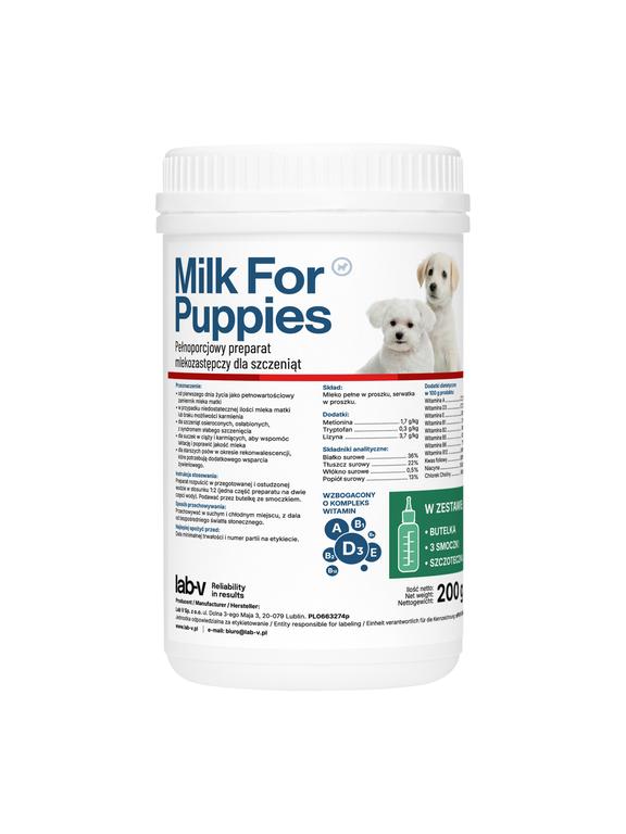 Lab-v Milk For Puppies- mleko dla szczeniąt 200g-Zestaw z butelką i smoczkami