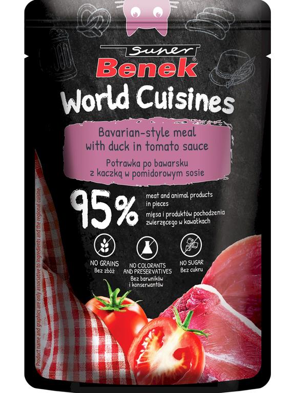 Super Benek World Cuisines Karma pełnoporcjowa dla dorosłych kotów. Potrawka po bawarsku z kaczką w pomidorowym sosie 100g