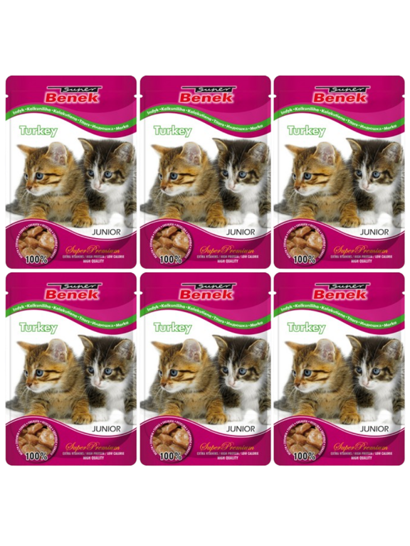 SUPER BENEK Junior Saszetka dla kota z kawałkami indyka 24x100g
