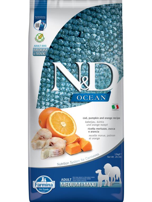 FARMINA N&D Ocean canine COD, PUMPKIN & ORANGE ADULT MEDIUM & MAXI 12kg