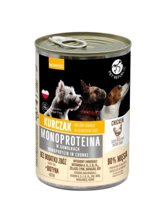 PetRepublic karma monoproteinowa z kurczaka dla psa, kawałki w sosie 400g