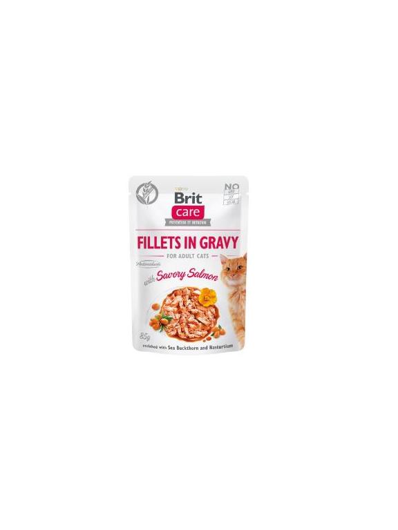 BRIT CARE Cat  Pouches Fillets in Gravy with Savory Salmon 85g