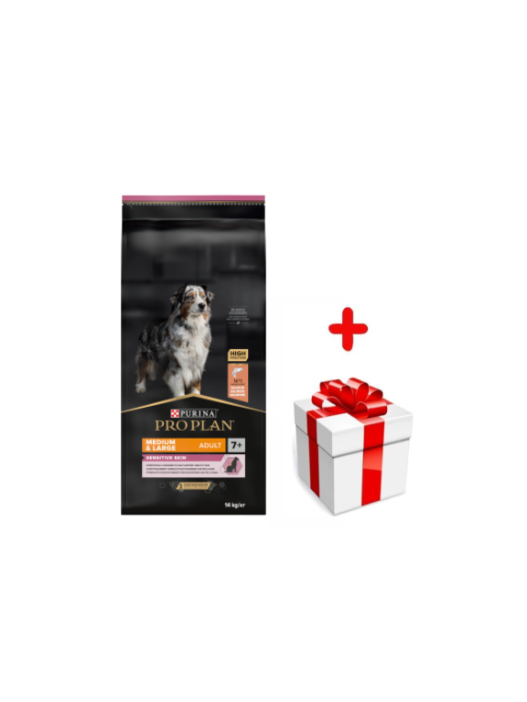 Purina Pro Plan Medium & Large 7+ Sensitive Optiderma, łosoś i ryż 14kg  + niespodzianka dla psa GRATIS!