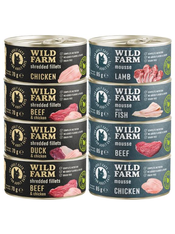 WILD FARM Mix smaków 4x85g + 4x70g - bezzbożowa karma dla kota