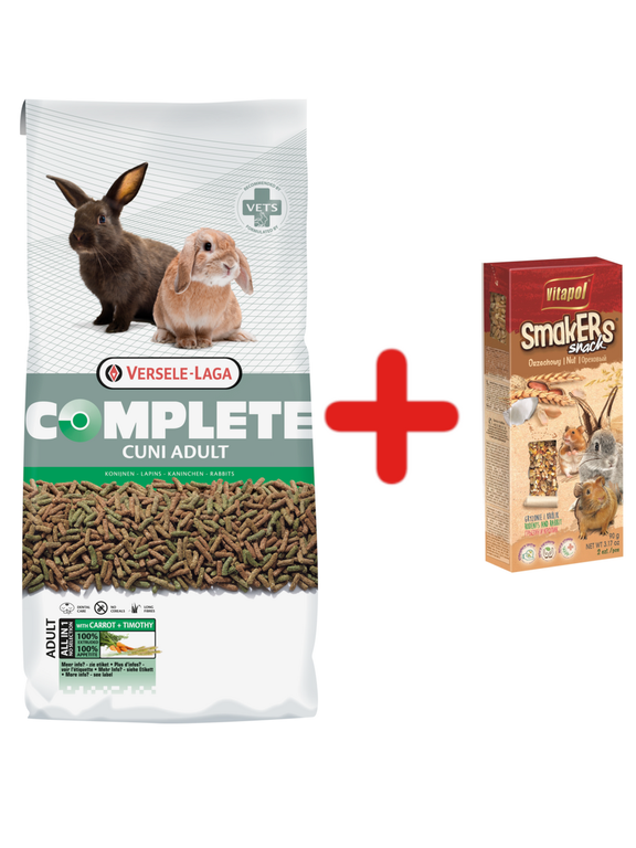 VERSELE-LAGA Cuni Adult Complete 8kg Pokarm dla królików + VITAPOL Kolby Smakers orzechowe dla gryzonia i królika op. 2szt.