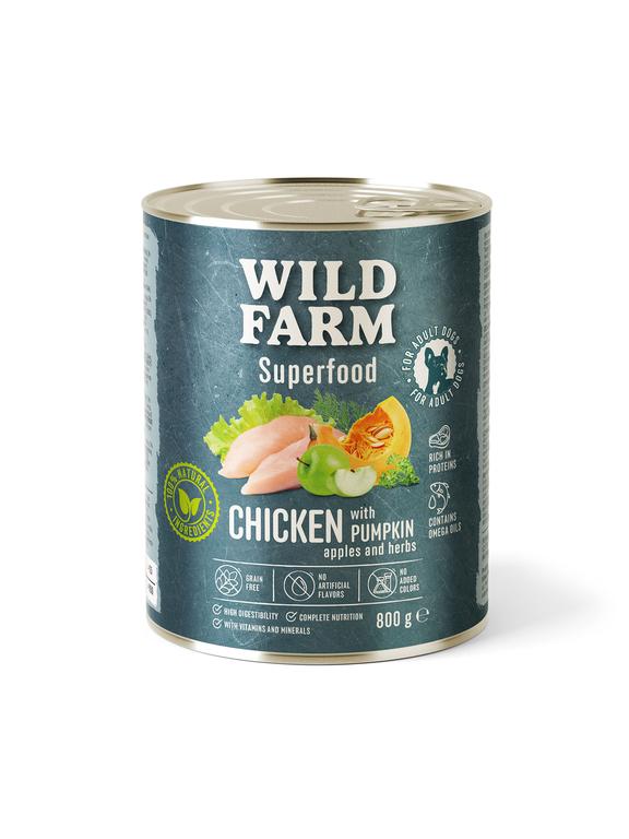WILD FARM Superfood Chicken (Kurczak z dynią, jabłkiem i ziołami) 800g bezzbożowa karma dla psa