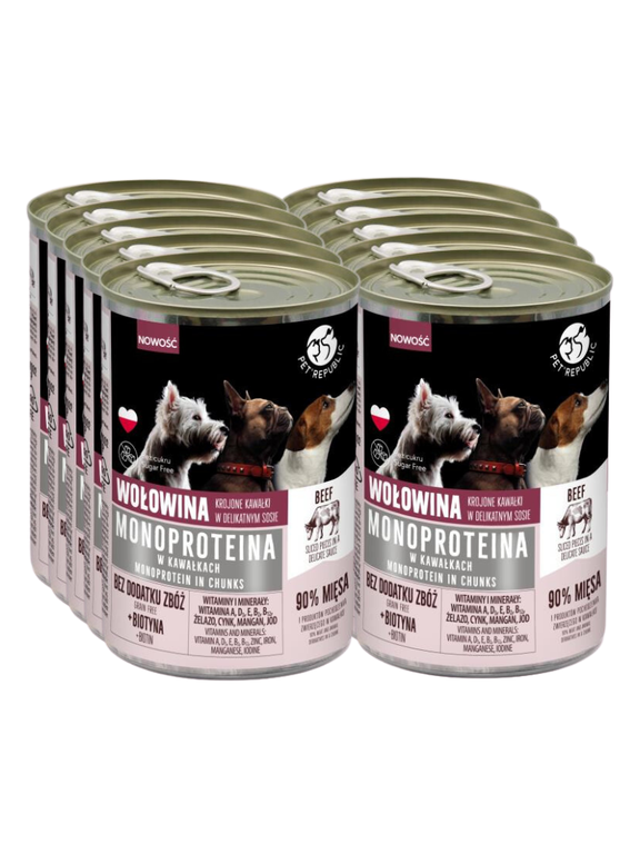 PetRepublic karma monoproteinowa wołowa dla psa, kawałki w  sosie 10x400g