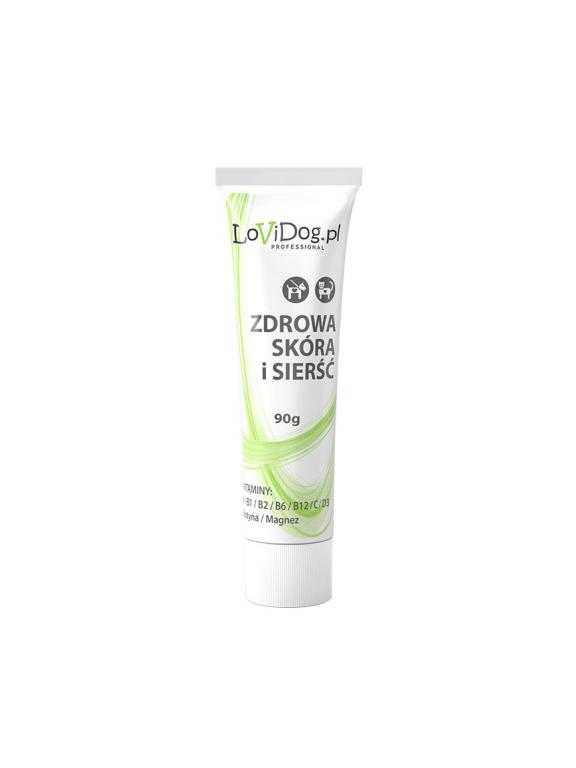Lovi Dog Zdrowa Skóra i Sierść - pasztet dla psa i kota w tubce, z wątróbką i witaminami, kwasami Omega-3, biotyną i magnezem 90g
