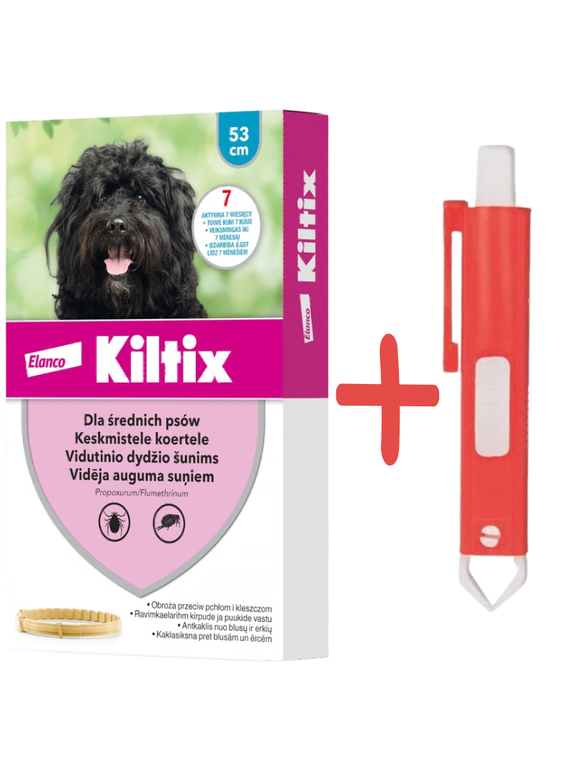 Kiltix Obroża dla psów średnich dł, 53cm+ TRIXIE Szczypce do usuwania kleszczy 9cm