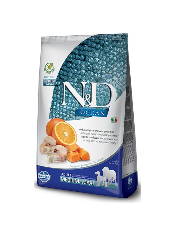 FARMINA N&D Ocean canine COD, PUMPKIN & ORANGE ADULT MEDIUM & MAXI 11kg/ Opakowanie uszkodzone (8363) !!!