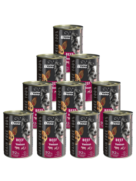 Super Beno PIES bezzbożowe kąski z wołowiną i dziczyzną w sosie 10x415g