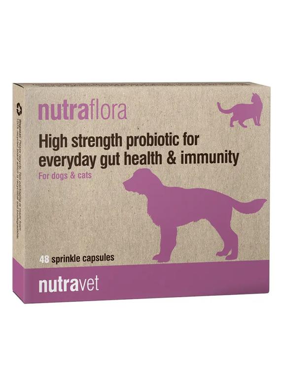 NUTRAVET Nutraflora For Dogs & Cats 48kaps - Probiotyk o wysokiej sile wspomagający codzienne zdrowie jelit i odporności