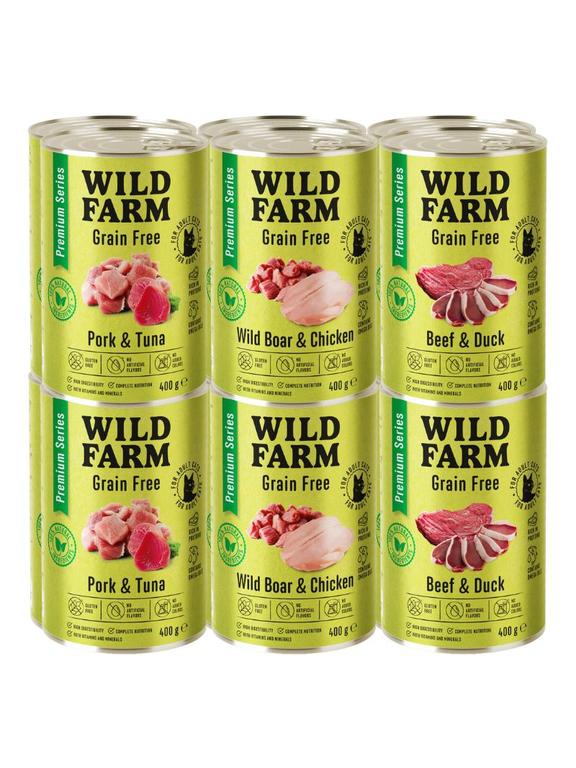 WILD FARM Premium Grain Free Mix smaków 12x400g  - bezzbożowa karma dla kota