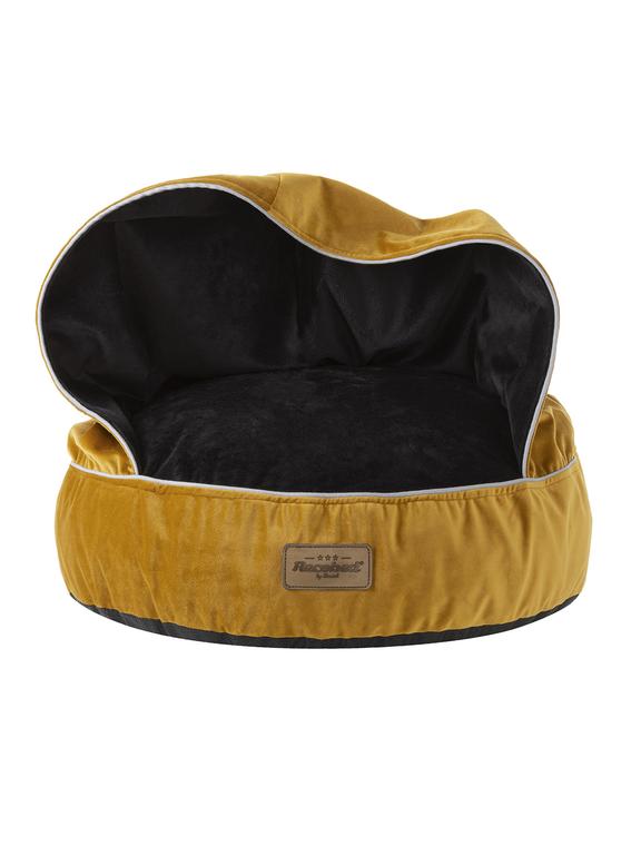 RECOBED pufa z kocykiem Welurowe miodowy/czarny S Ø55cm