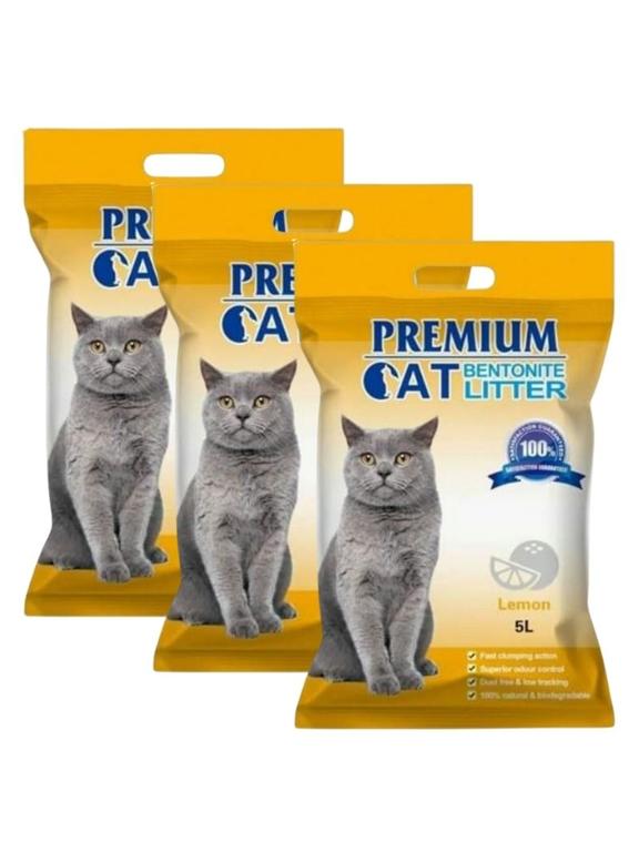 Premium Cat Żwirek Bentonitowy Zbrylający - Cytrynowy dla kota 3x5L