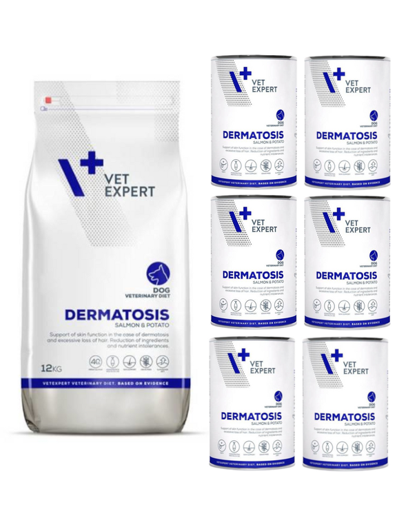 VETEXPERT Dog Dermatosis Salmon Potato 12kg + Dermatosis Dog 6x400g