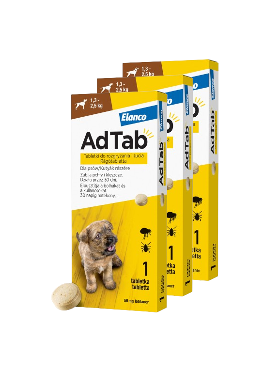 ELANCO 3xAdTab 56mg tabletki na pchły i kleszcze dla psów 1,3-2,5 kg