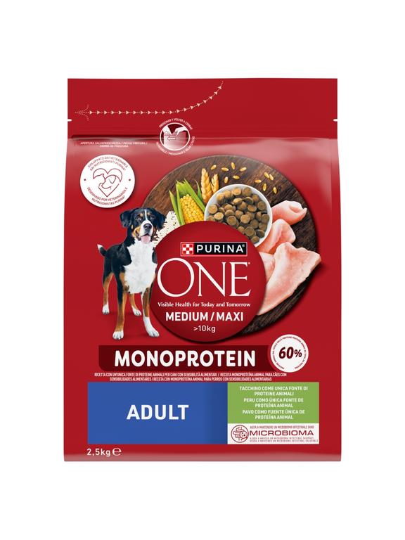 PURINA ONE Adult Medium/Maxi Karma dla dorosłych psów bogata w indyka 2,5 kg