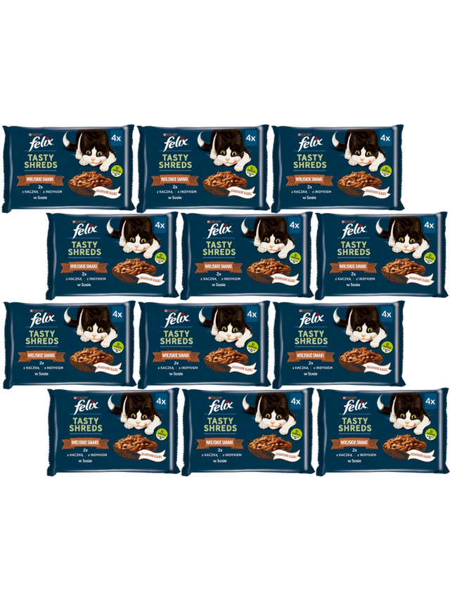 FELIX Tasty Shreds  mokra karma dla kota z kaczką i indykiem w sosie 12x(4x80g)