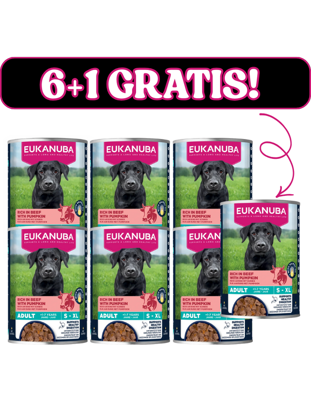EUKANUBA Mokra karma dla psów dorosłych, bogata w wołowinę i dynię 6x400g + 400g Gratis