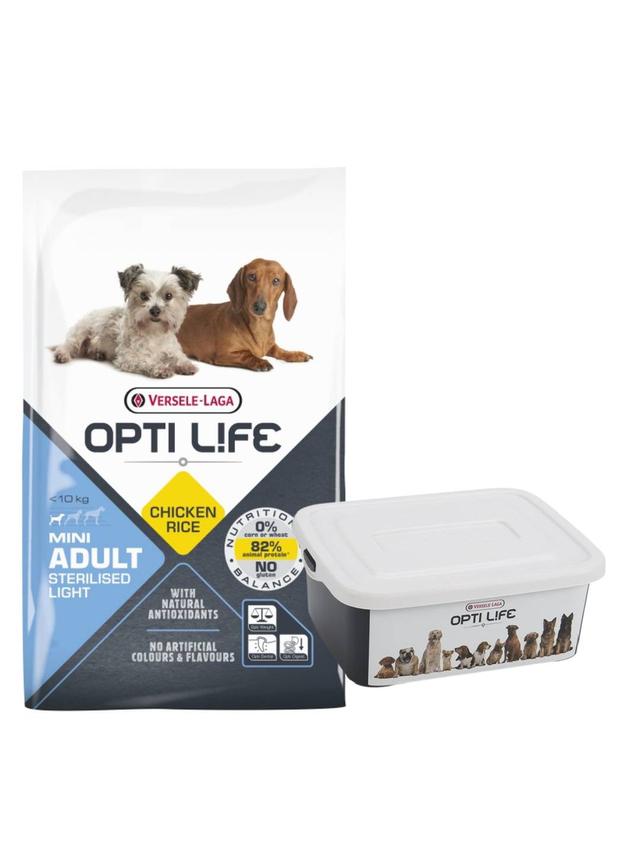 VERSELE-LAGA Opti Life Adult Light Mini 7,5kg - z kurczakiem - dla małych ras + Versele Laga Optilife Handy Box-pudełko GRATIS!