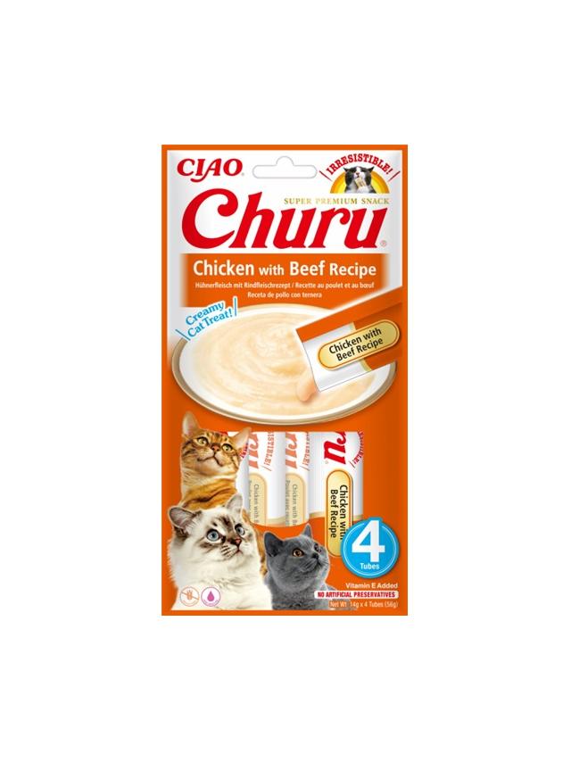 INABA  Churu przysmak dla kota o smaku kurczaka i wołowiny 4x14g