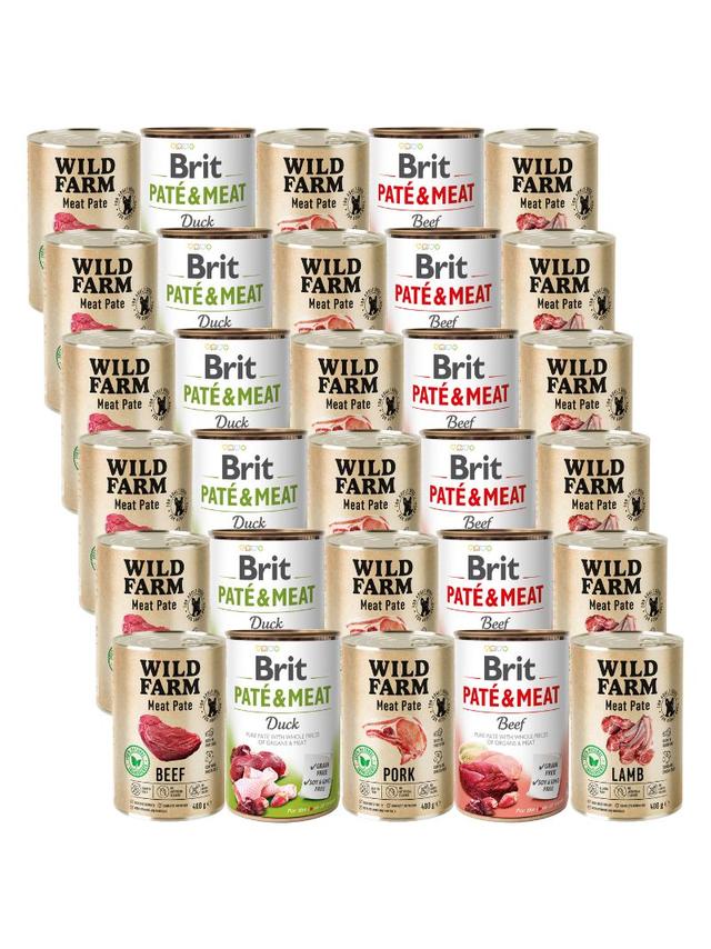 BRIT PATE & MEAT + WILD FARM Pate Mix smaków 30x400g