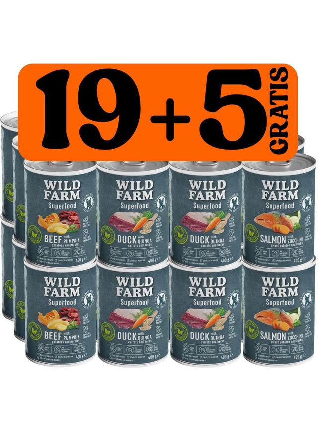 WILD FARM Superfood Mix smaków 19x400g + 5x400g GRATIS