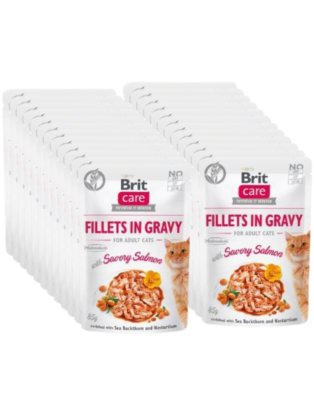 BRIT CARE Cat  Pouches Fillets in Gravy with Savory Salmon 24x85g