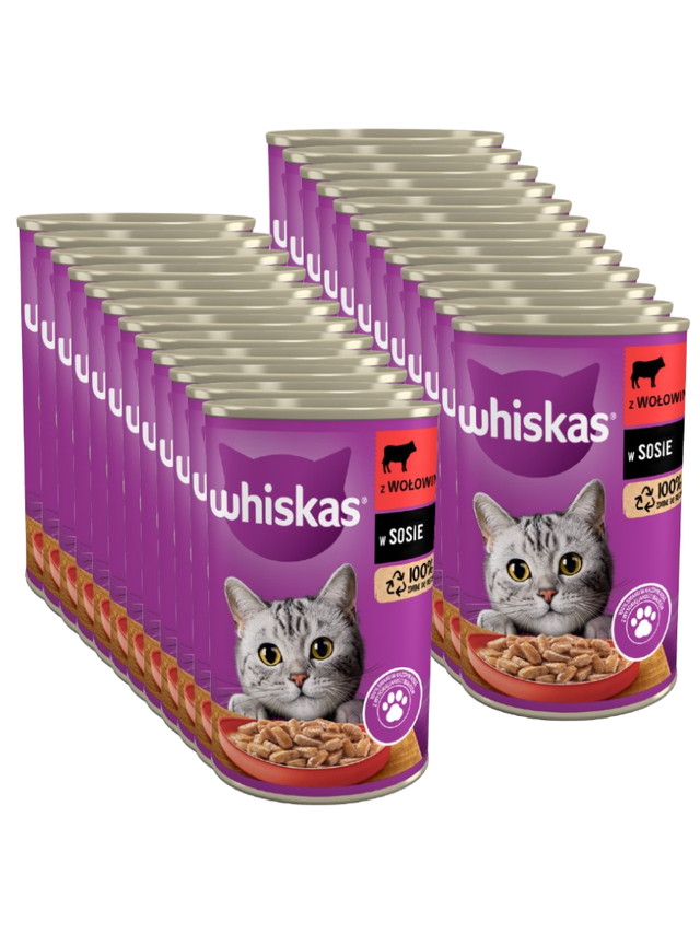 WHISKAS Adult puszka 24x400 g - mokra karma dla dorosłego kota, kawałki z wołowiną w sosie