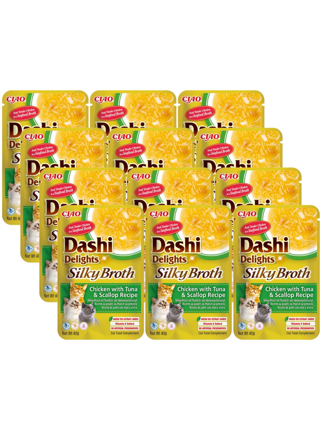 INABA Dashi Delights Silky Broth Chicken with Tuna & Scallop Recipe 12x40g