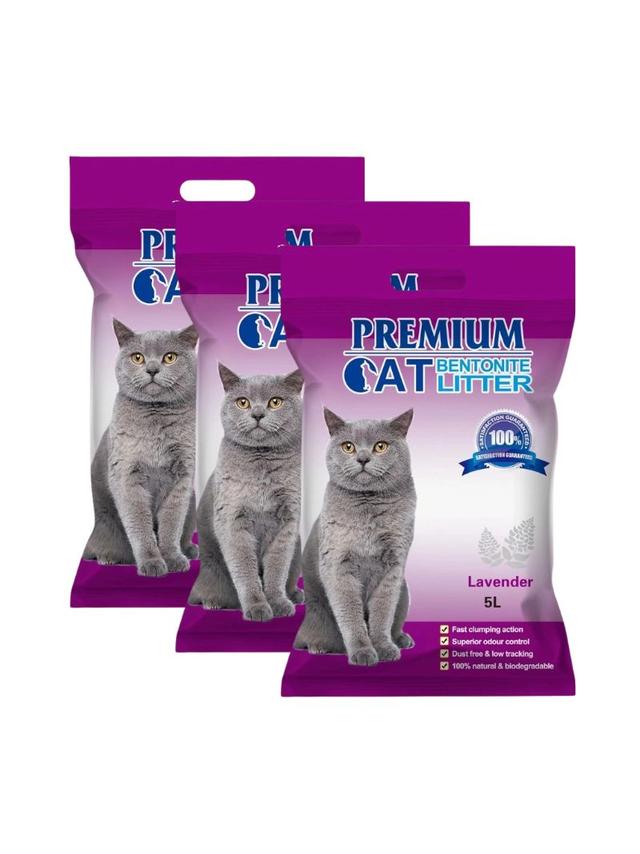Premium Cat Żwirek Bentonitowy Zbrylający - Lawendowy dla kota 3x5L