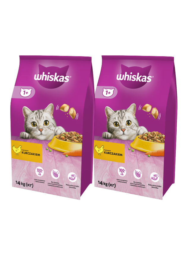WHISKAS Adult 2x14 kg - sucha karma dla dorosłego kota, z pysznym kurczakiem