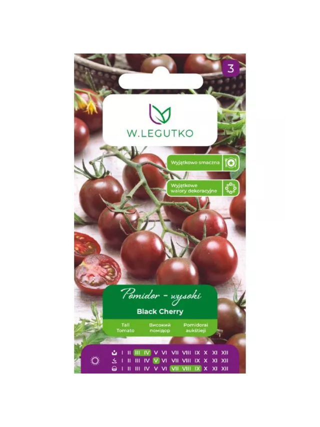 Pomidor gruntowy wysoki Black Cherry - owoce typu "cherry", purpurowo-brązowe