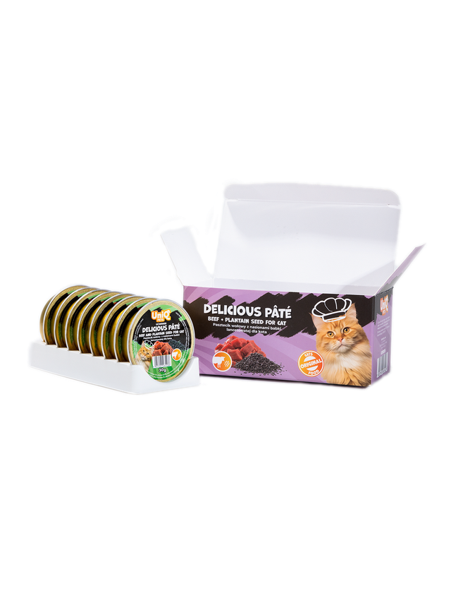 UNIQ PETS KARMA MOKRA DLA KOTA ROYAL BEEF pasztecik wołowy z nasionami babki lancetowatej 30 g x 8 szt