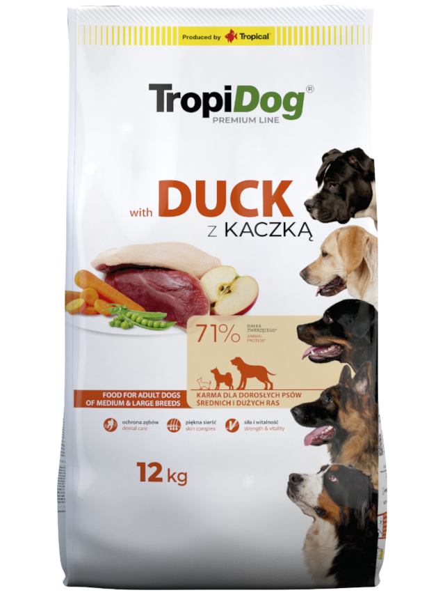 TROPIDOG Premium adult medium & large breed kaczka z ryżem 12kg