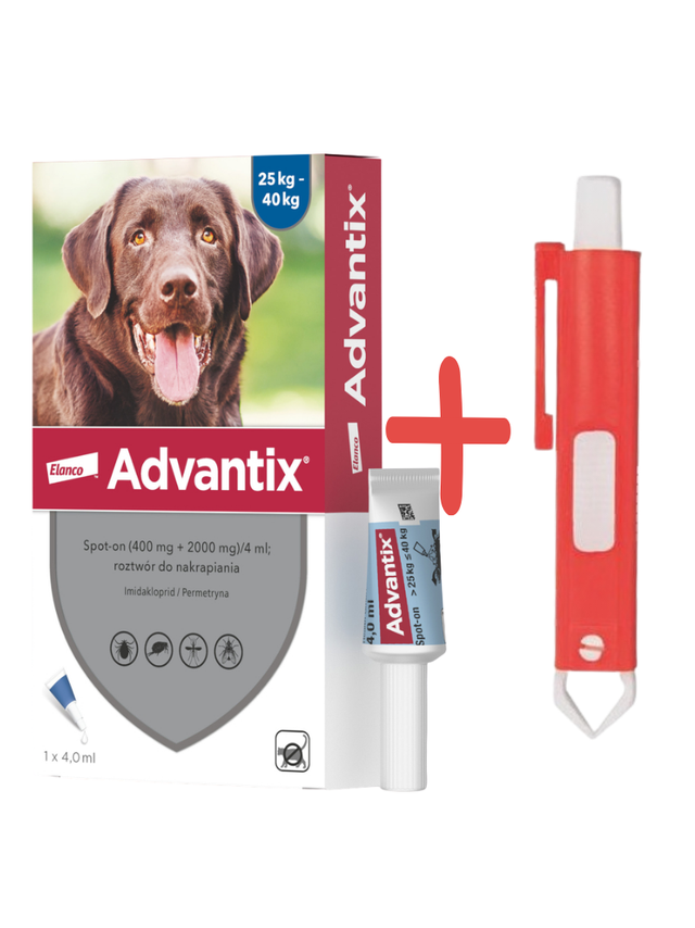 Advantix - dla psów 25-40kg (pipeta 4ml)+ TRIXIE Szczypce do usuwania kleszczy 9cm