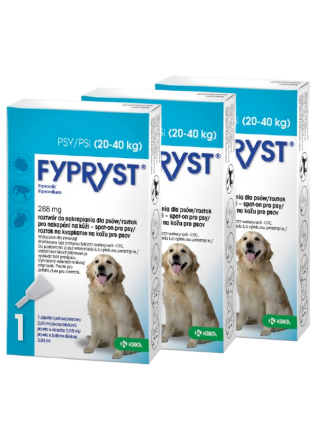 KRKA Fypryst Spot On krople na pchły i kleszcze dla psa 20-40 kg 268 mg/2,68 ml 3 szt.