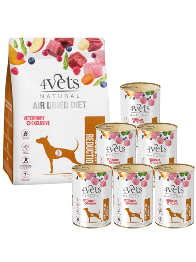 4Vets Natural Zestaw Weight Reduction; karma suszona 1 kg + karma mokra 6x400g