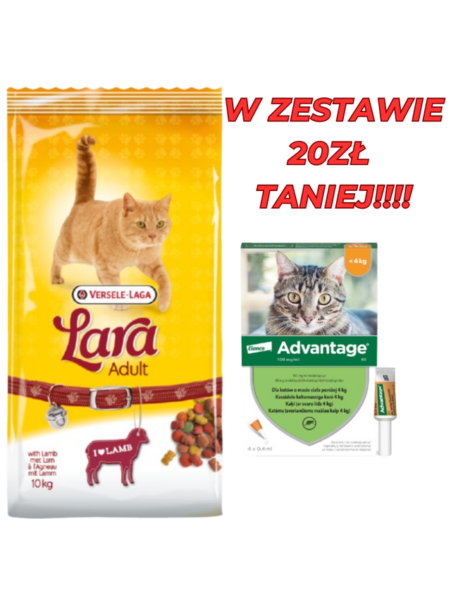 VERSELE-LAGA Lara Adult Lamb 10kg + Advantage - dla kotów (0,4mlx4) *roztwór* blister