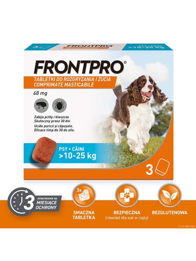 Frontpro tabletki na pchły i kleszcze L 68mg 10-25kg x 3tabl