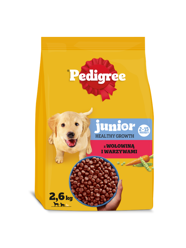 PEDIGREE Junior sucha karma dla psa z wołowiną i warzywami 2,6kg