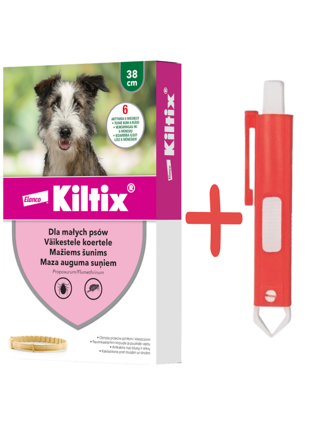 Kiltix Obroża dla małych psów 38 cm+ TRIXIE Szczypce do usuwania kleszczy 9cm