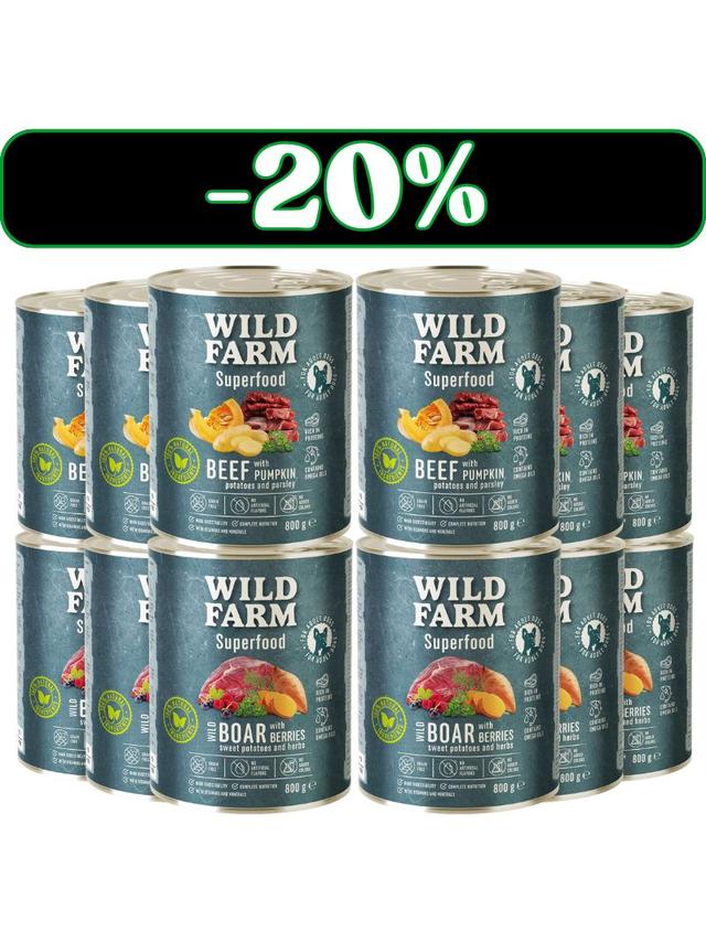 WILD FARM Superfood Beef / Wild Boar 12x800g bezzbożowa karma dla psa