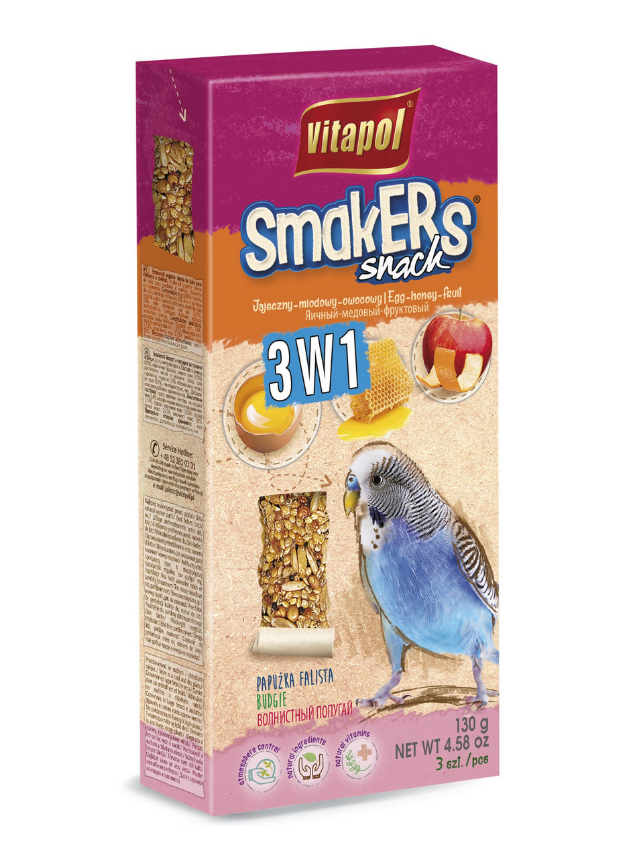 VITAPOL "Smakers" dla papużki falistej 3w1 - 3szt.