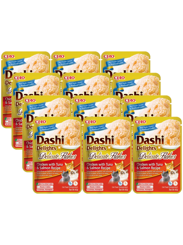 INABA Dashi Delights Delicate Flakes Chicken with Tuna & Salmon Recipe 12x40g