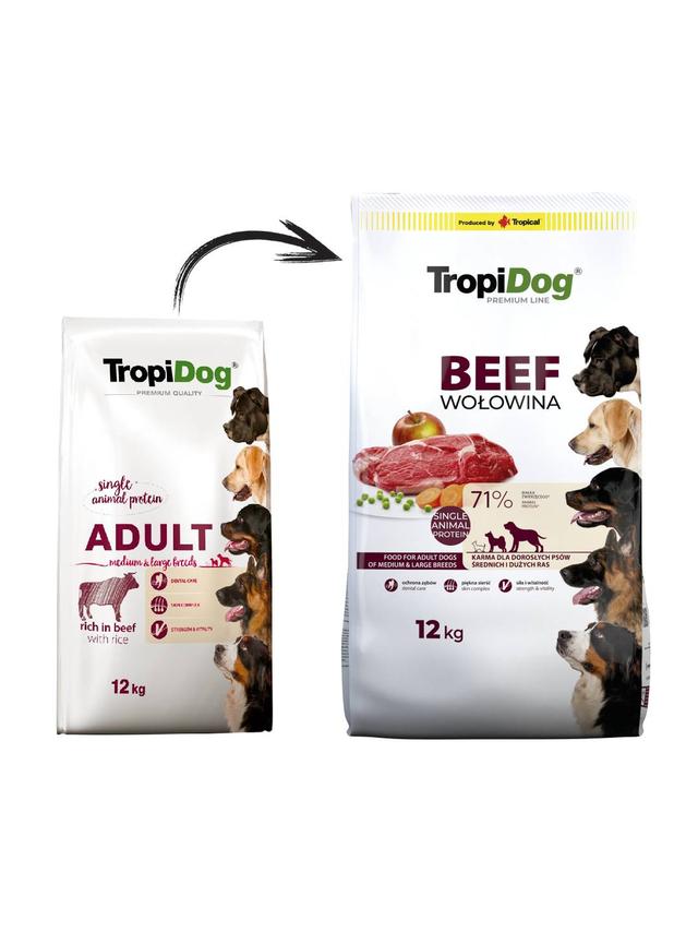 TROPIDOG Premium Adult medium & large breed wołowina z ryżem 12kg